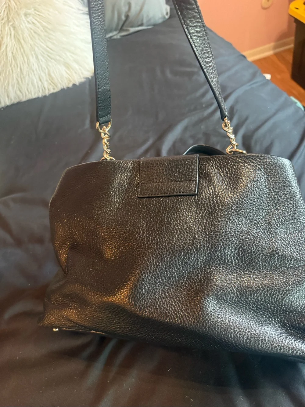 kate spade Black Leather Shoulder Bag with Pink Interior
